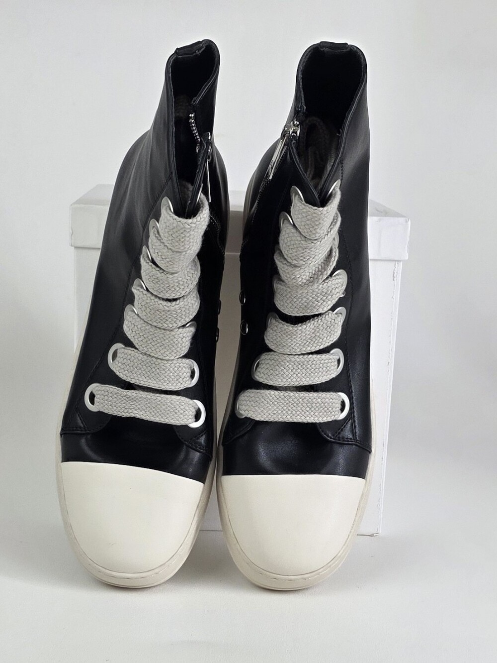 Women's Black High-Top Sneakers with White Toe and Laces!
